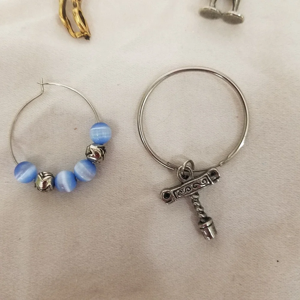 Wine themed Glass Charms Mixed Colors Excellent Beaded Metal 9pc Set